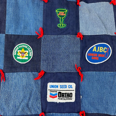Vintage 1970s Denim Patchwork Quilt with Collected Patches
