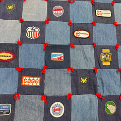 Vintage 1970s Denim Patchwork Quilt with Collected Patches