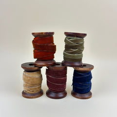 Vintage Wood Spool with Antique Velvet Ribbon - Set of 5