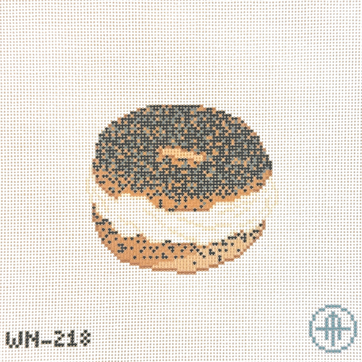 Wheelhaus Needlepoint Cream Cheese on a Poppy Bagel Needlepoint Canvas