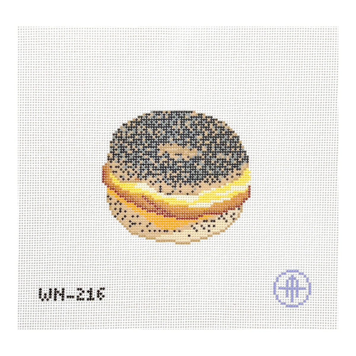 Wheelhaus Needlepoint Pork Roll (Taylor Ham) on a Poppy Bagel Needlepoint Canvas