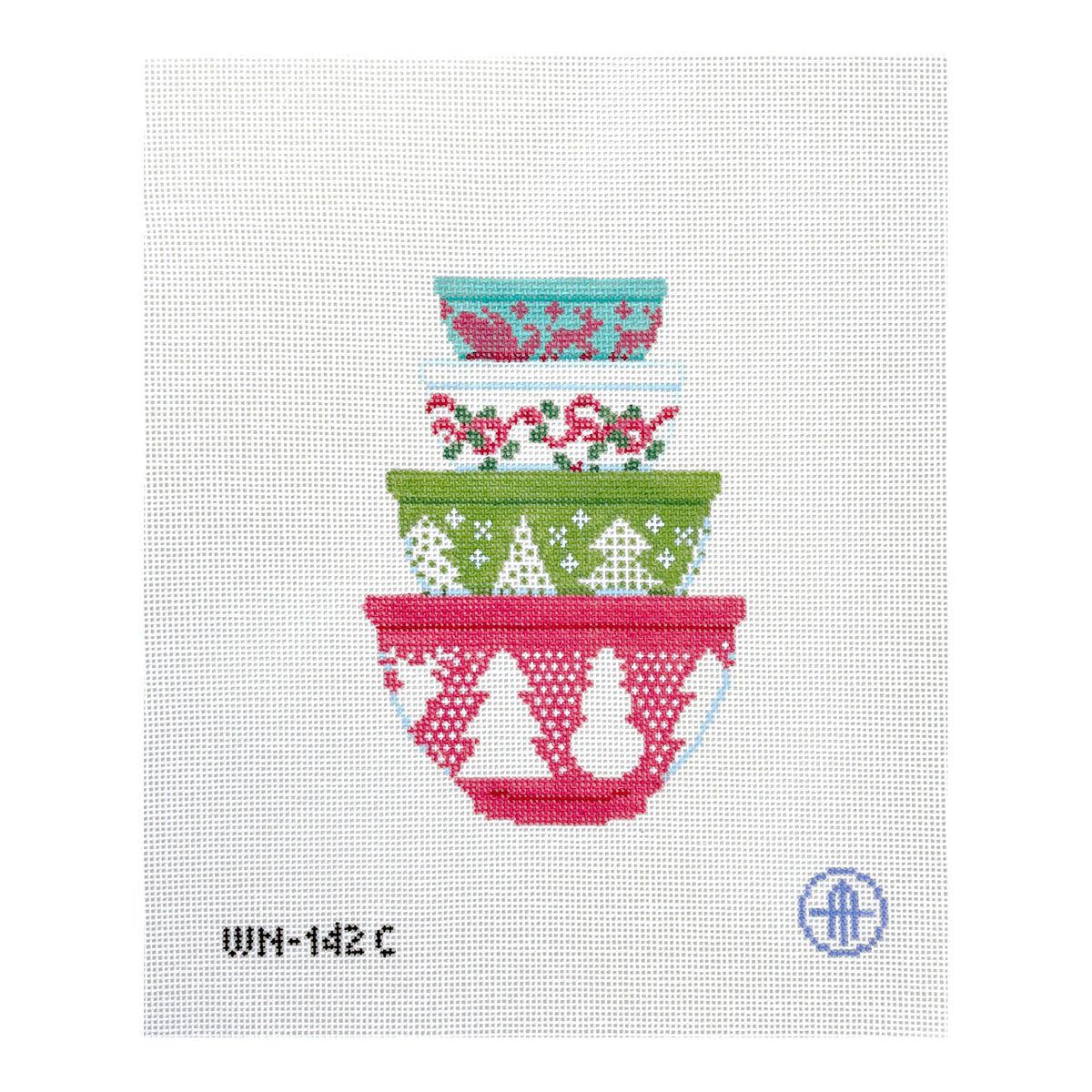 Wheelhaus Needlepoint Vintage Christmas Bowls Needlepoint Canvas