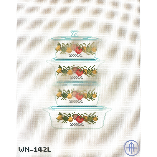 Wheelhaus Needlepoint Vintage Spice of Life Dishes Stack Needlepoint Canvas