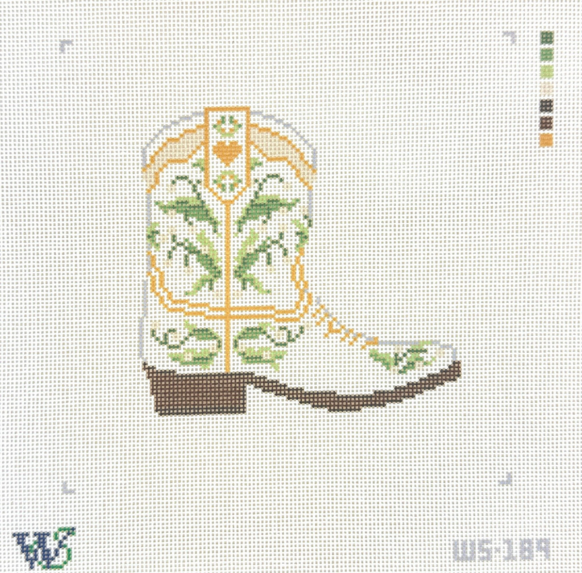 Wipstitch Bride Cowboy Boot Needlepoint Canvas