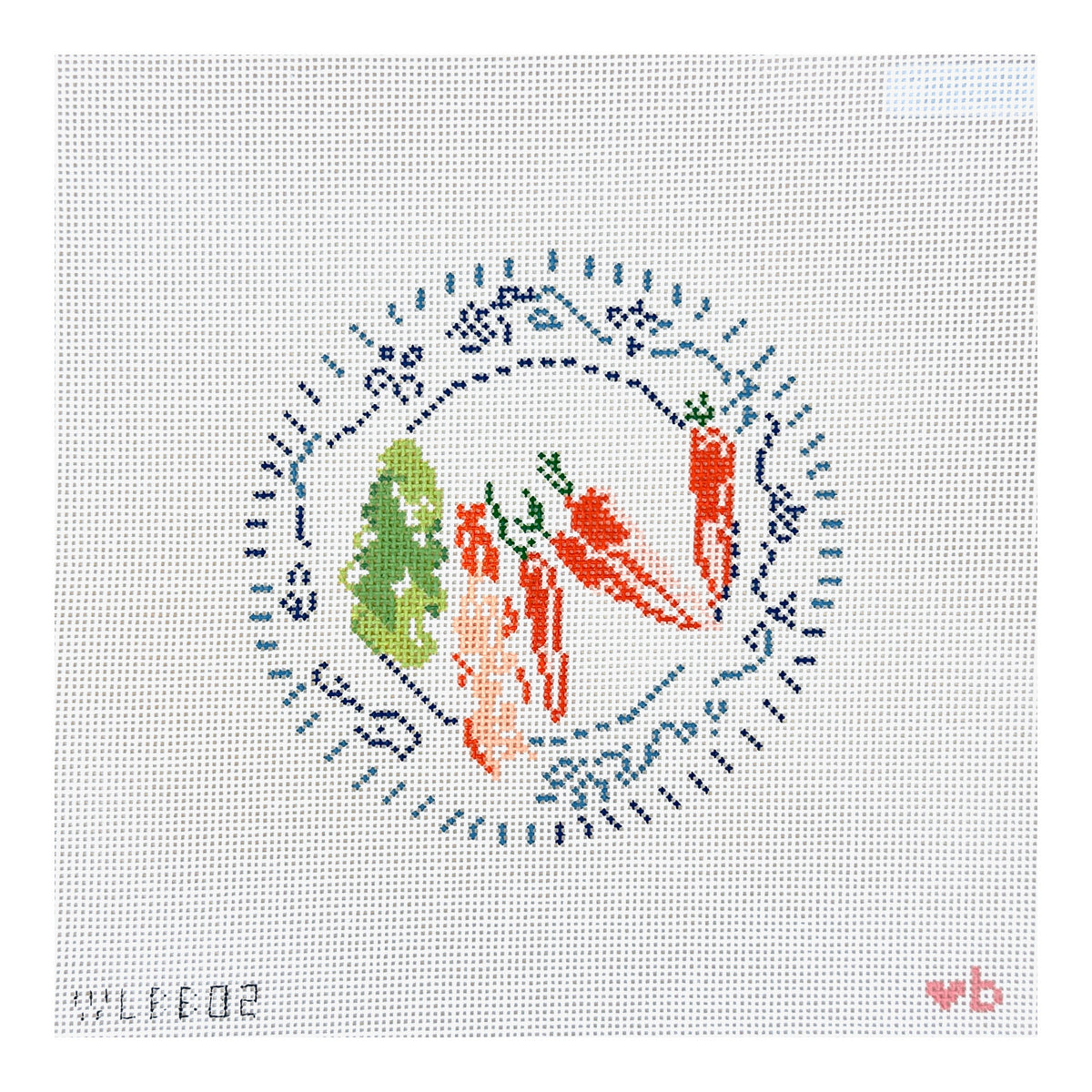 With Love By Bug Blue and White Veggie Plate Needlepoint Canvas
