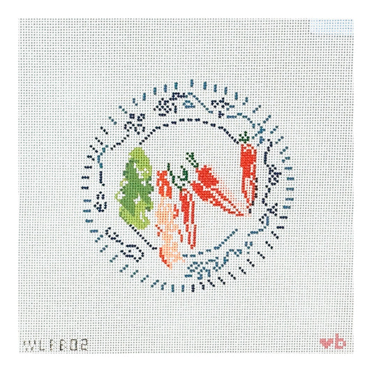With Love By Bug Blue and White Veggie Plate Needlepoint Canvas