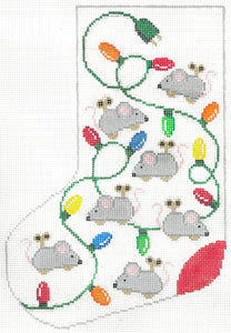 The Meredith Collection Windup Mice And Lights Stocking Midi Stocking Needlepoint Canvas