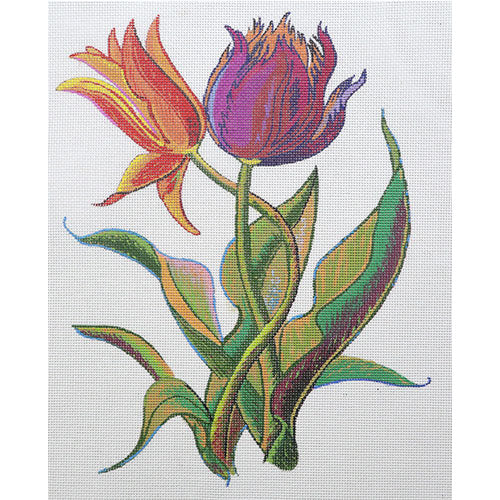 Zecca  Red and Purple Tulips Needlepoint Canvas