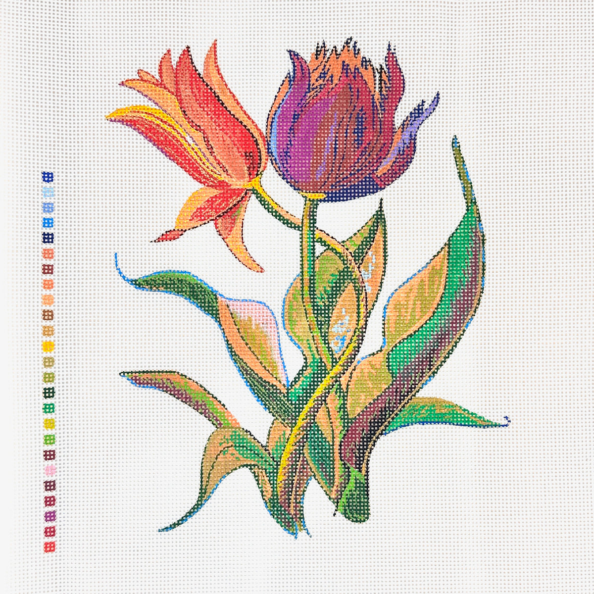 Zecca Wesley Allsbrook Red and Purple Tulips Needlepoint Canvas