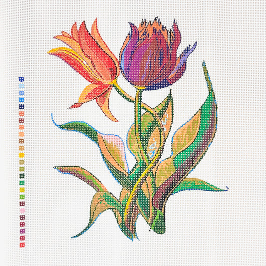 Zecca Wesley Allsbrook Red and Purple Tulips Needlepoint Canvas