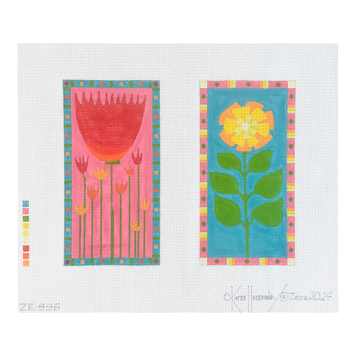 Zecca Tulip and Zinnia Eyeglass Case Needlepoint Canvas - 18M