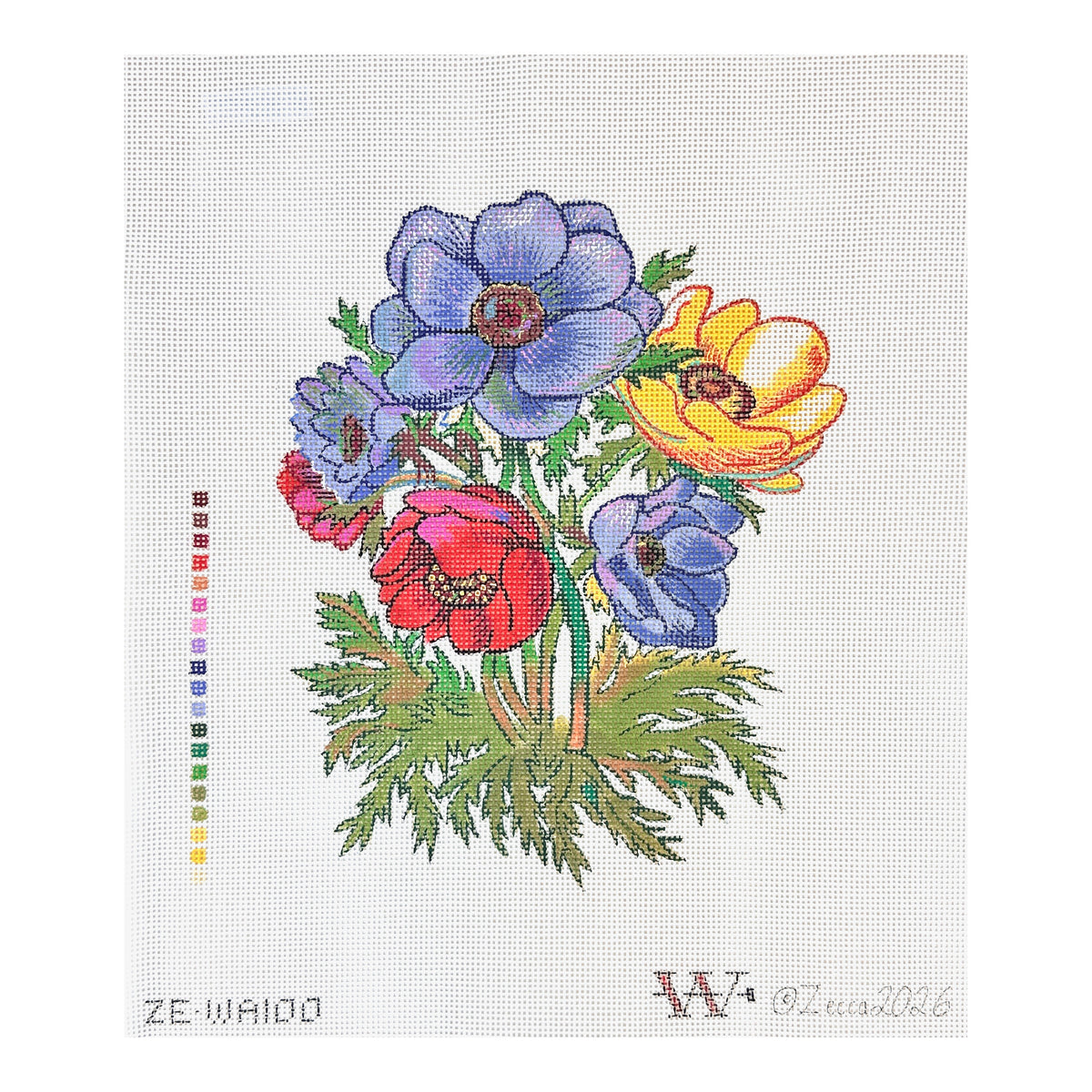 Zecca Wesley Allsbrook Anemones Needlepoint Canvas