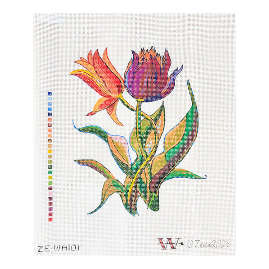 Zecca Wesley Allsbrook Red and Purple Tulips Needlepoint Canvas