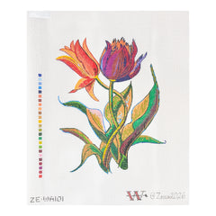 Zecca Wesley Allsbrook Red and Purple Tulips Needlepoint Canvas
